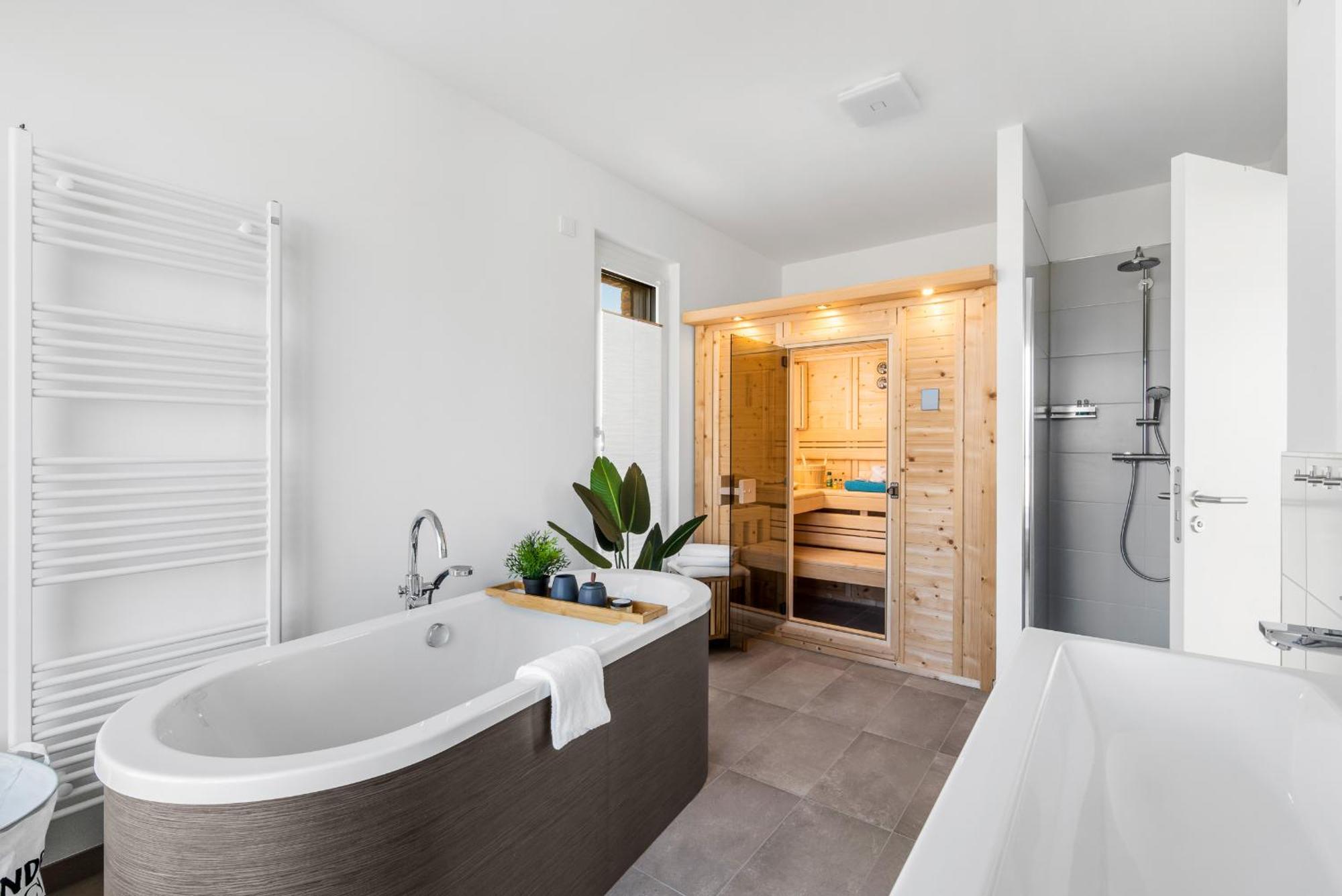 Villa King Erste Lage, Dachterrasse, Meerblick, Carport, Kamin, Sauna, Terrasse, Aussenrolllaeden Ольпеніц Екстер'єр фото